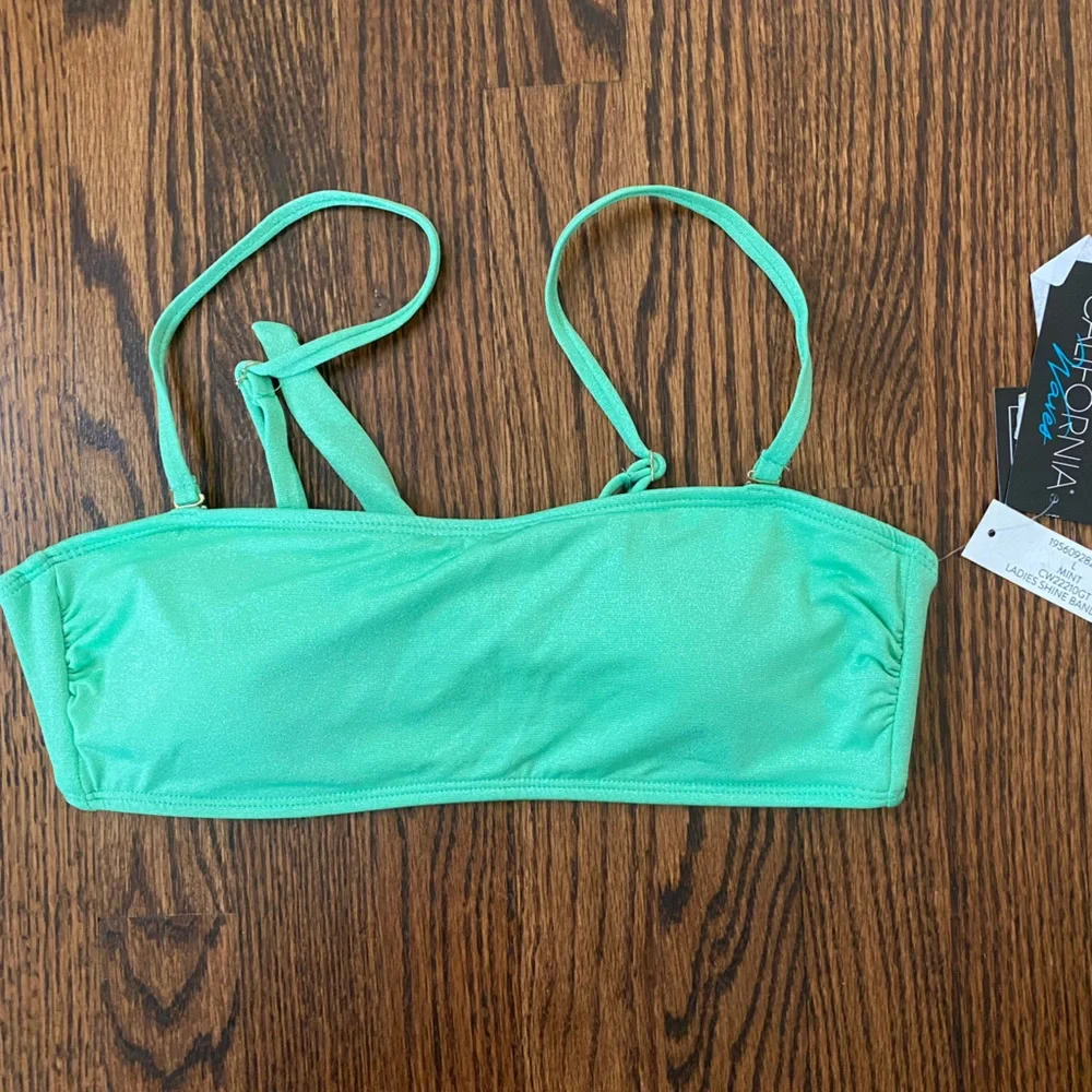 NWT California Waves Juniors'‎ Metallic Shine Bandeau Bikini Top Size Large Mint